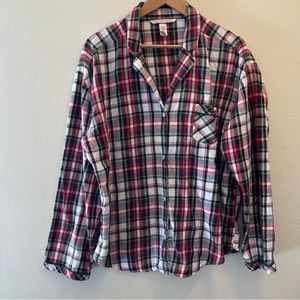 Victorias Secret Women Pajama Shirt Button Down Long Sleeve Plaid Multicolor XL